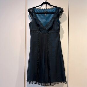 Black coral blue dress.